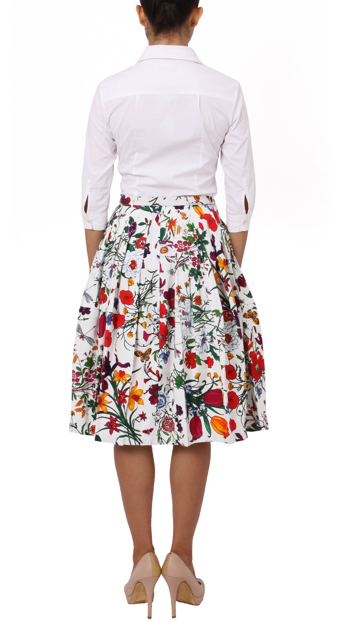Regular | Botanical Garden | White Indian Red | Back | Skirt By Samantha Sung