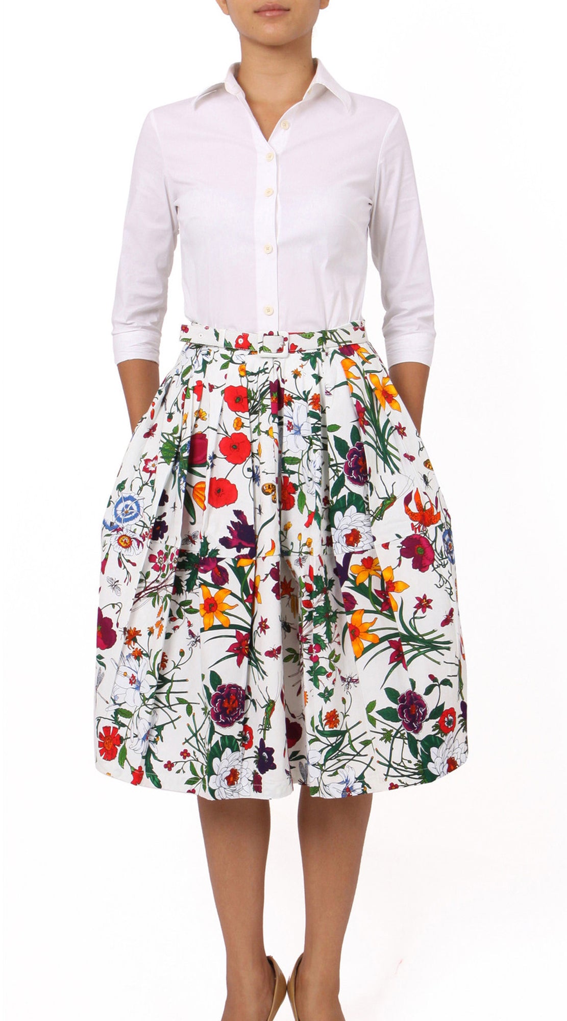 Regular | Botanical Garden | White Indian Red | Front | Skirt By Samantha Sung