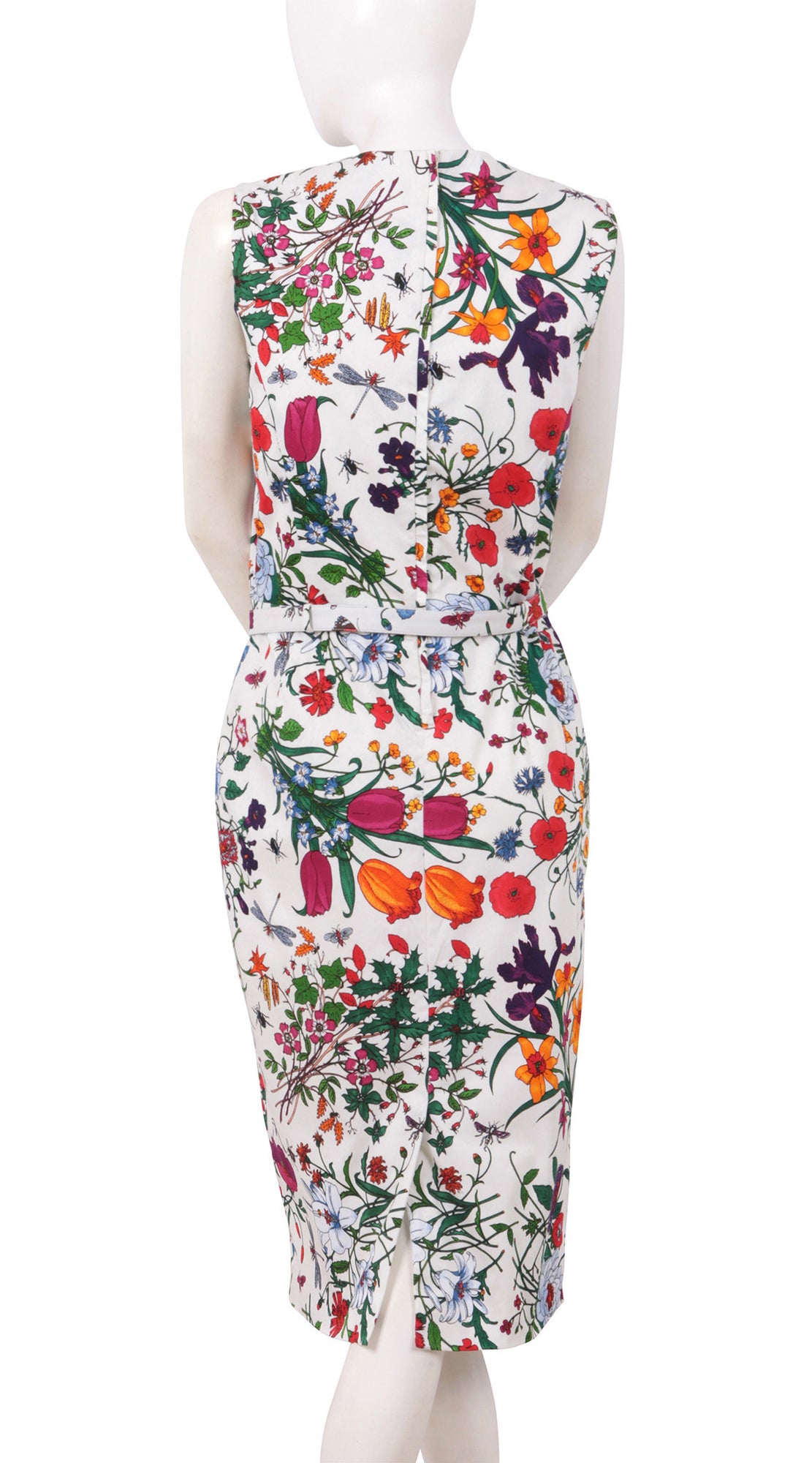Sleeveless | Botanical Garden | White Indian Red | Back | Shirt Dress By Samantha Sung