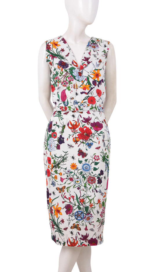 Sleeveless | Botanical Garden | White Indian Red | Front | Shirt Dress By Samantha Sung
