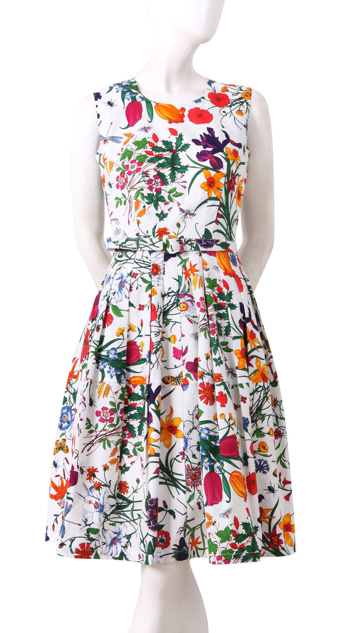 Sleeveless | Botanical Garden | White Indian Red | Back | Dress By Samantha Sung