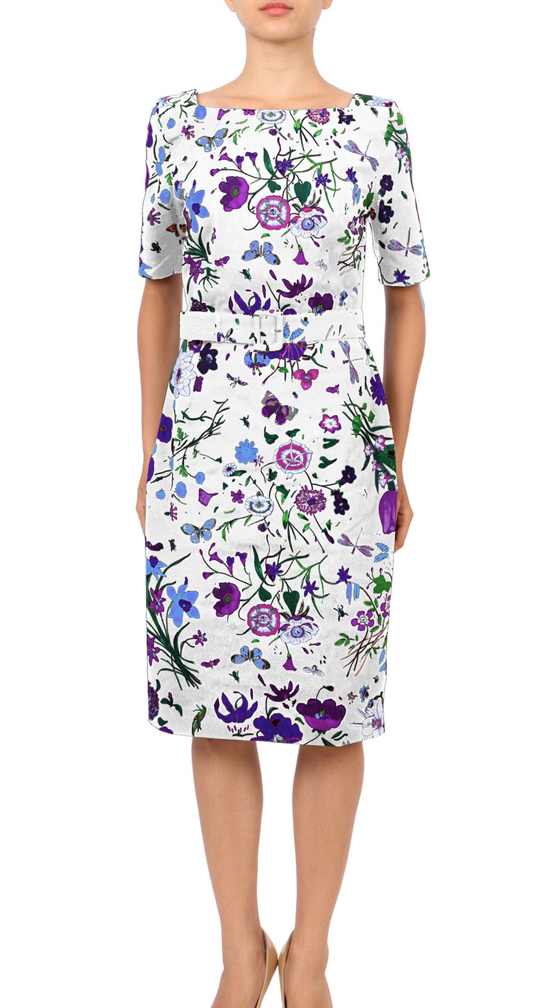 1/2 Sleeve | Botanical Garden | White Lilac | Front | Dress By Samantha Sung