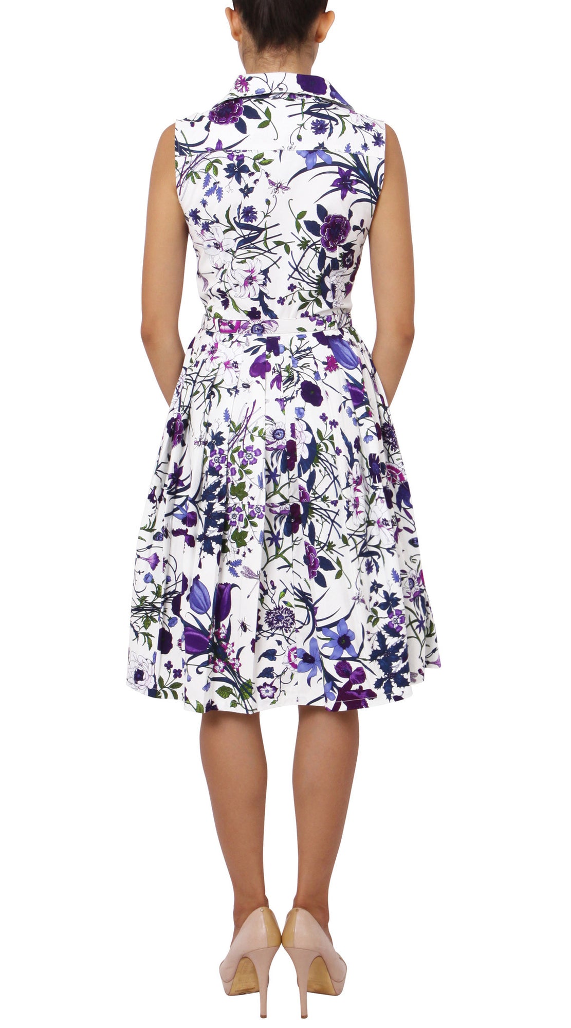 Sleeveless | Botanical Garden | White Lilac | Back | Shirt Dress By Samantha Sung