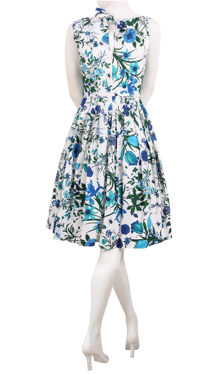 Sleeveless | Botanical Garden | White Sea Blue | Back | Dress By Samantha Sung