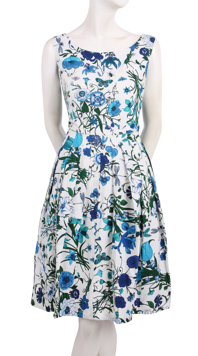 Sleeveless | Botanical Garden | White Sea Blue | Front | Dress By Samantha Sung