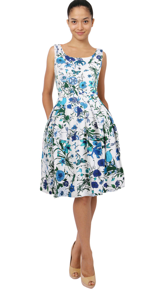 Sleeveless | Botanical Garden | White Sea Blue | Front | Dress By Samantha Sung