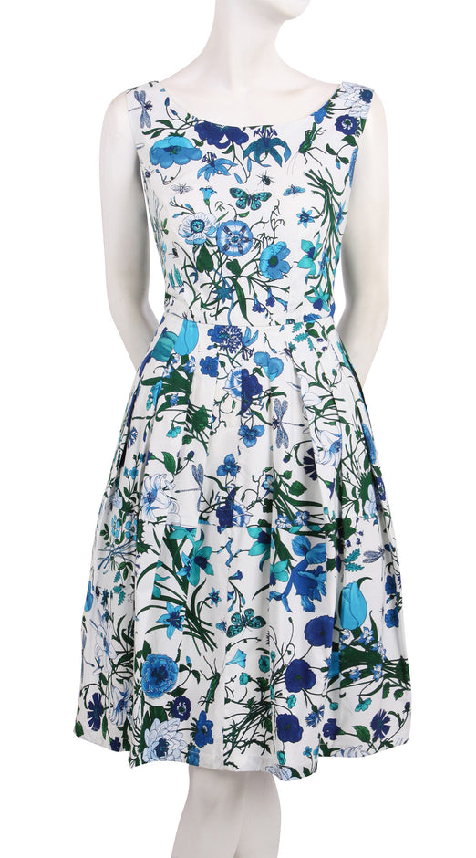 Sleeveless | Botanical Garden | White Sea Blue | Front | Dress By Samantha Sung