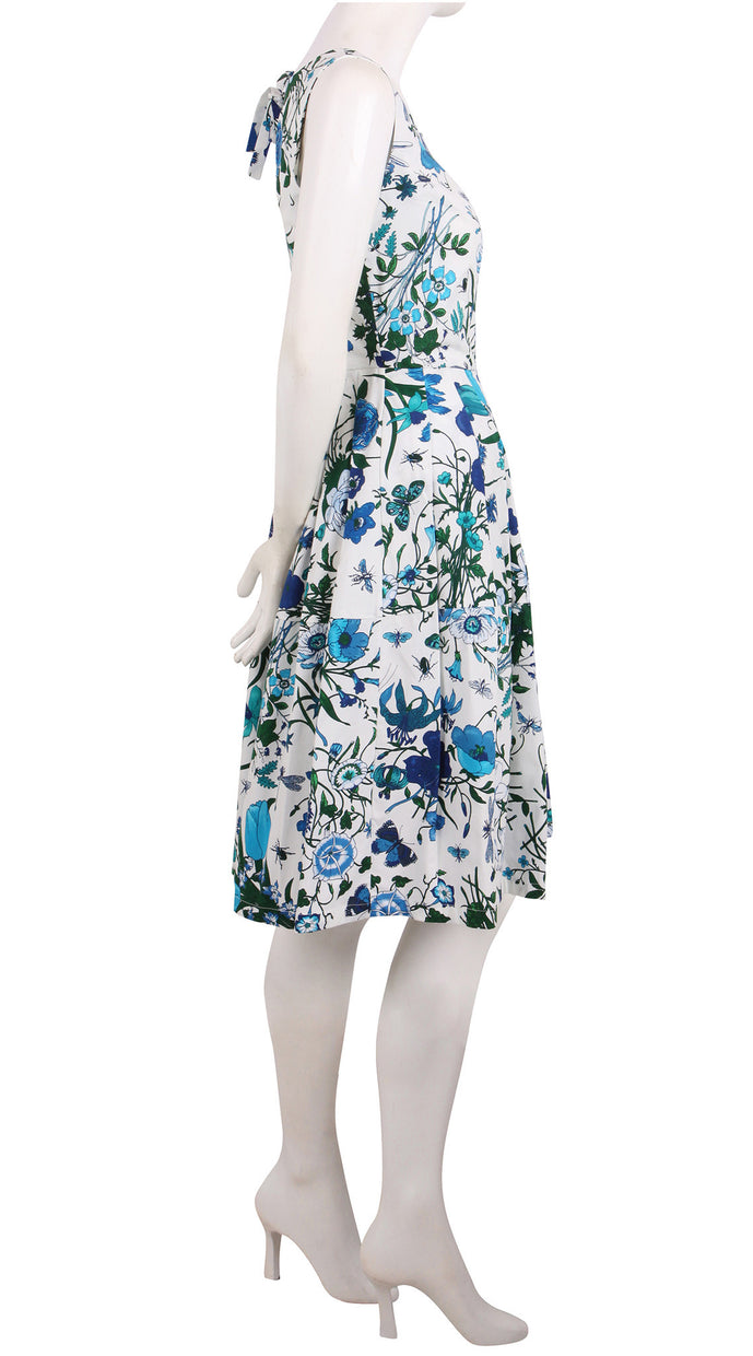 Sleeveless | Botanical Garden | White Sea Blue | Right | Dress By Samantha Sung