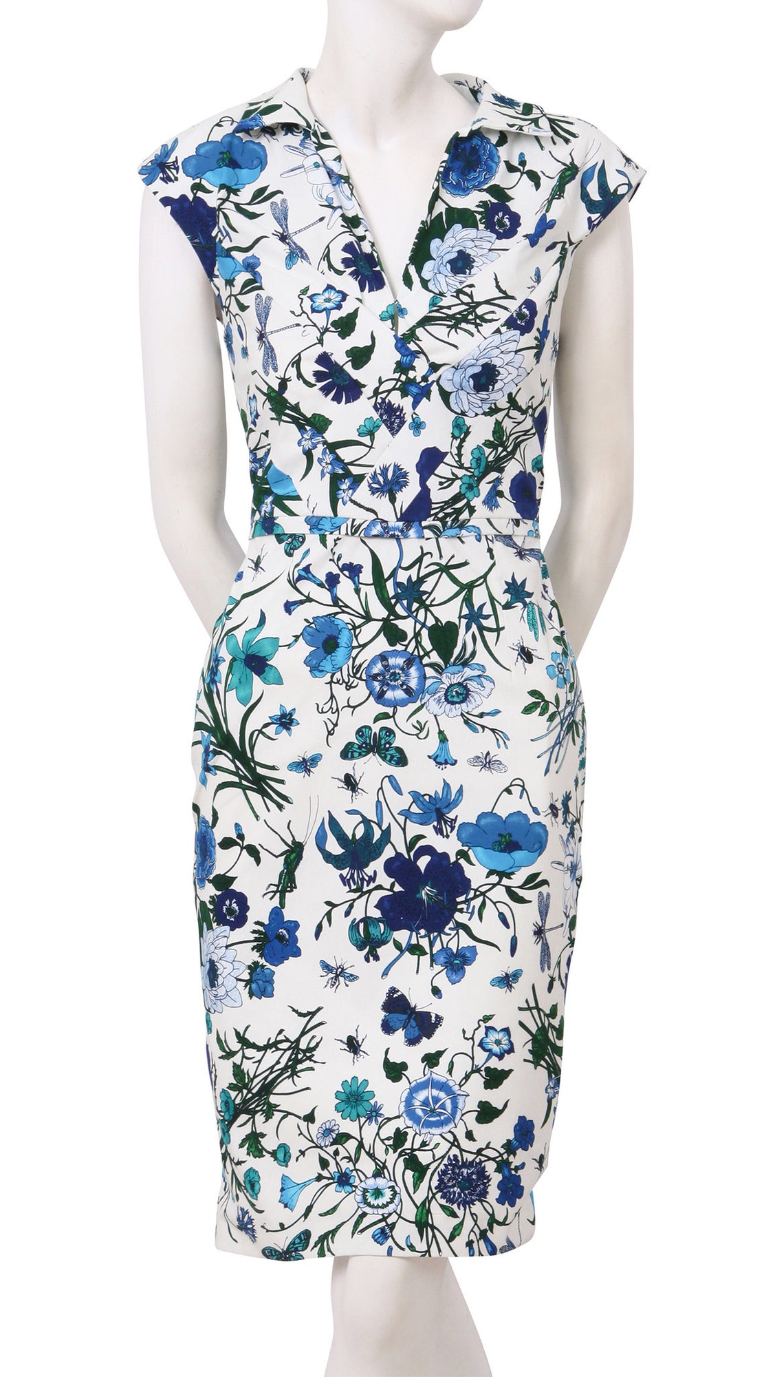 Cap Sleeve | Botanical Garden | White Sea Blue | Front | Dress By Samantha Sung