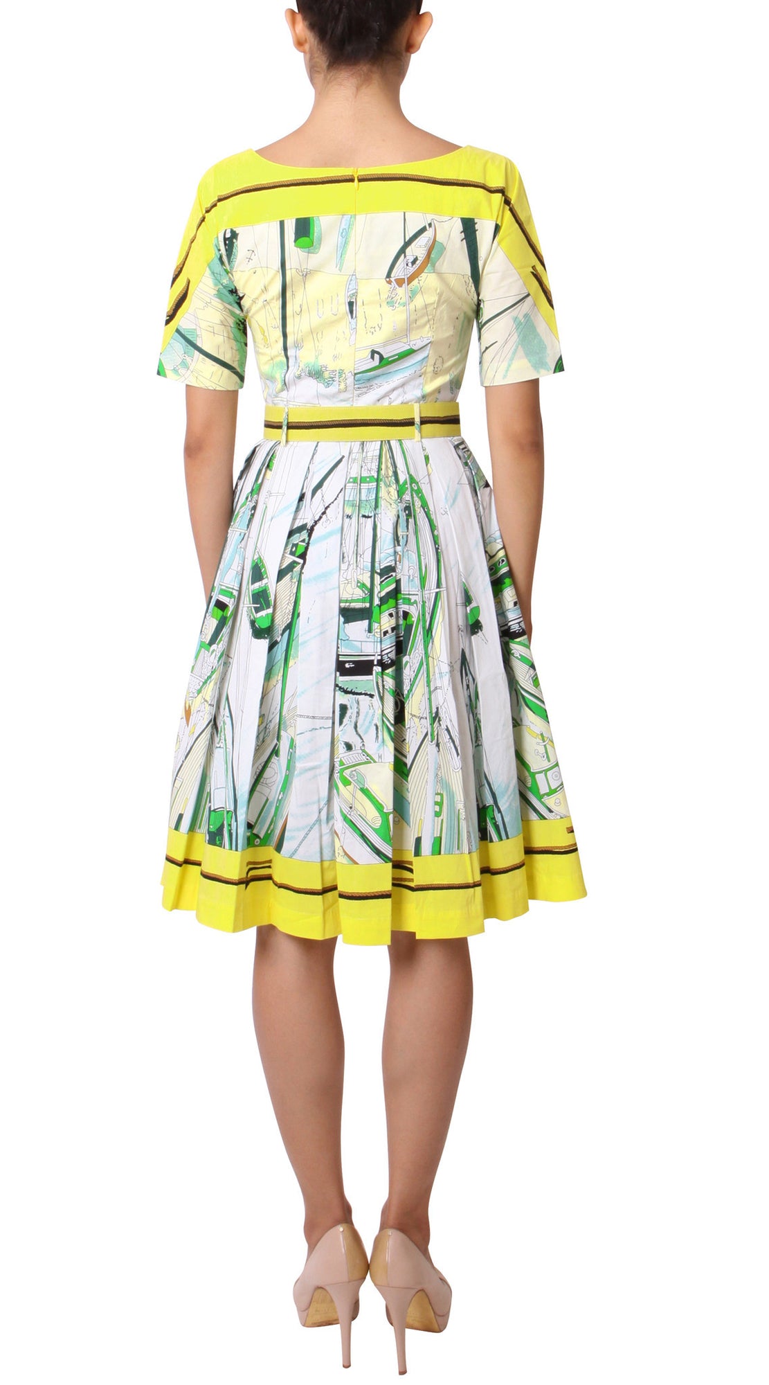 1/2 Sleeve | Canne | Chrome Yellow Grass Green | Back | Dress By Samantha Sung