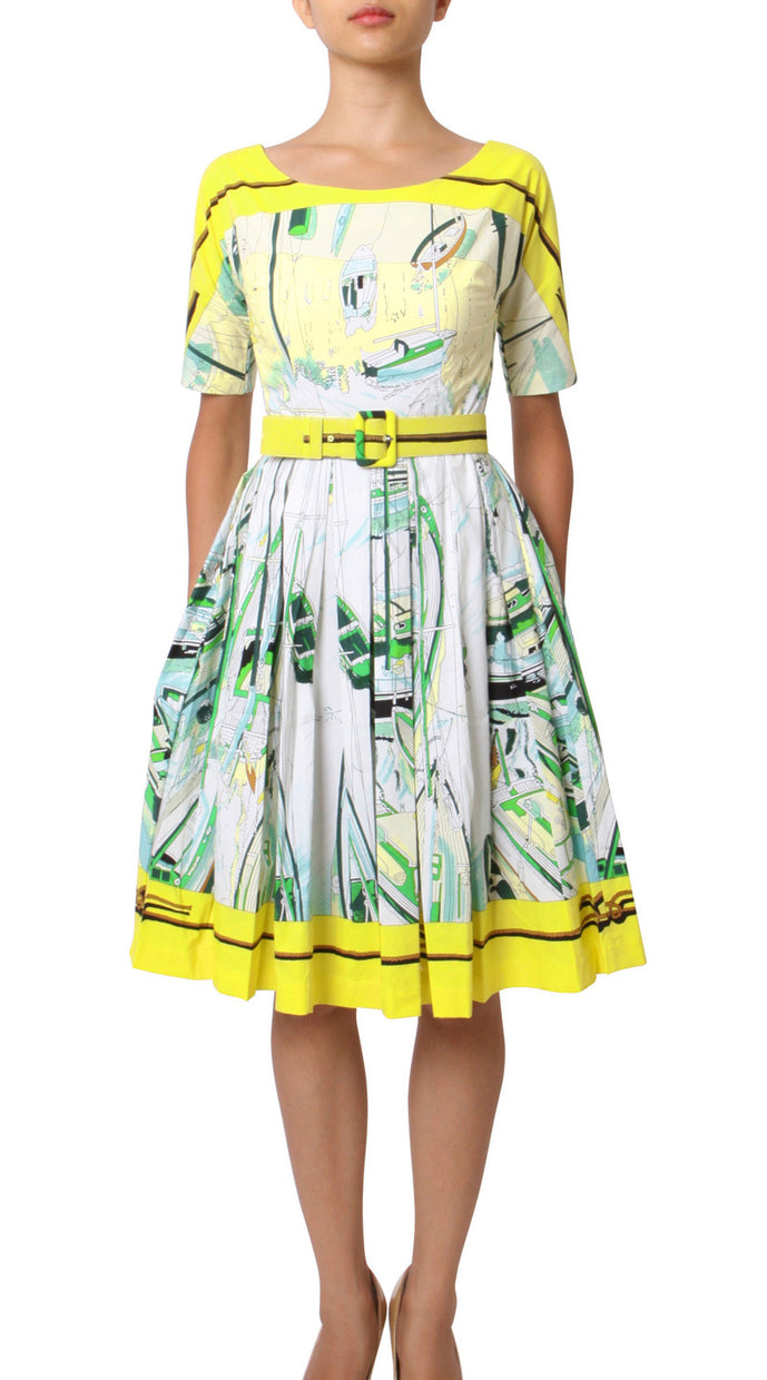 1/2 Sleeve | Canne | Chrome Yellow Grass Green | Front | Dress By Samantha Sung