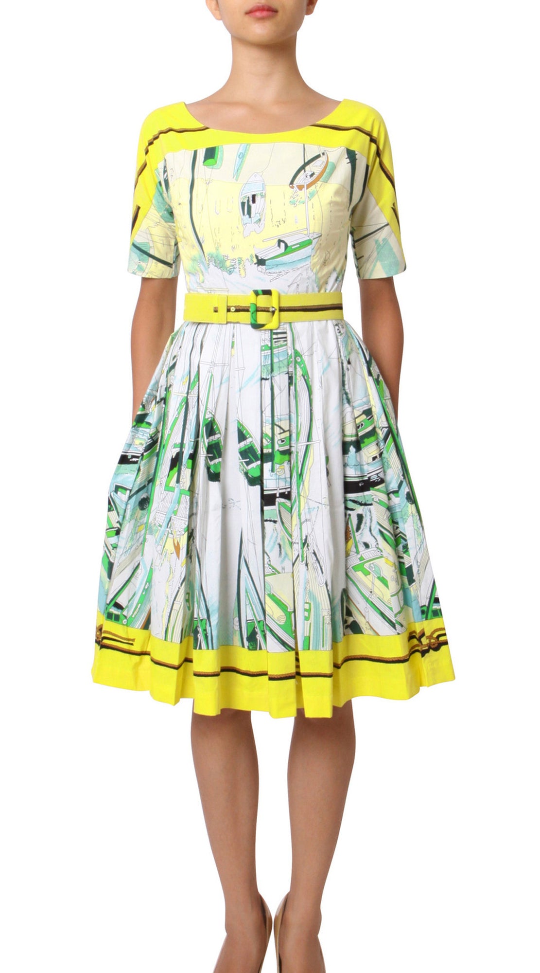 1/2 Sleeve | Canne | Chrome Yellow Grass Green | Front | Dress By Samantha Sung