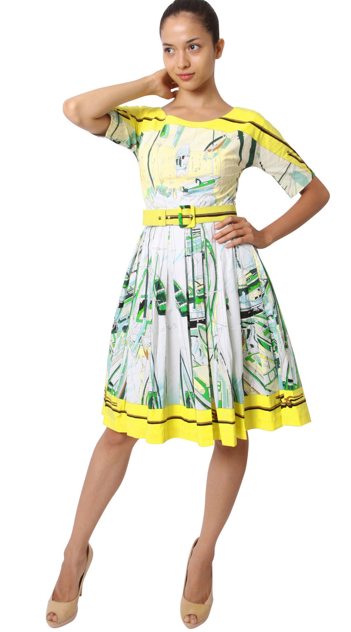 May Dress Boat Neck 1/2 Sleeve Regular Cotton Stretch (Canne)