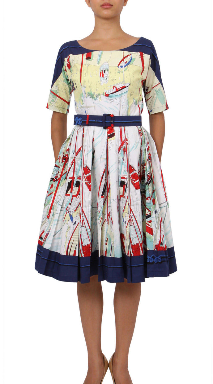 1/2 Sleeve | Canne | Indigo Red | Front | Dress By Samantha Sung