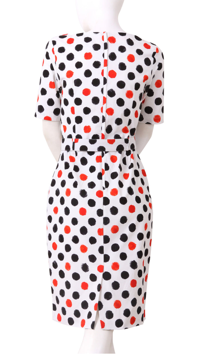 1/2 Sleeve | Capri Dots | White Black Indian Red | Back | Dress By Samantha Sung