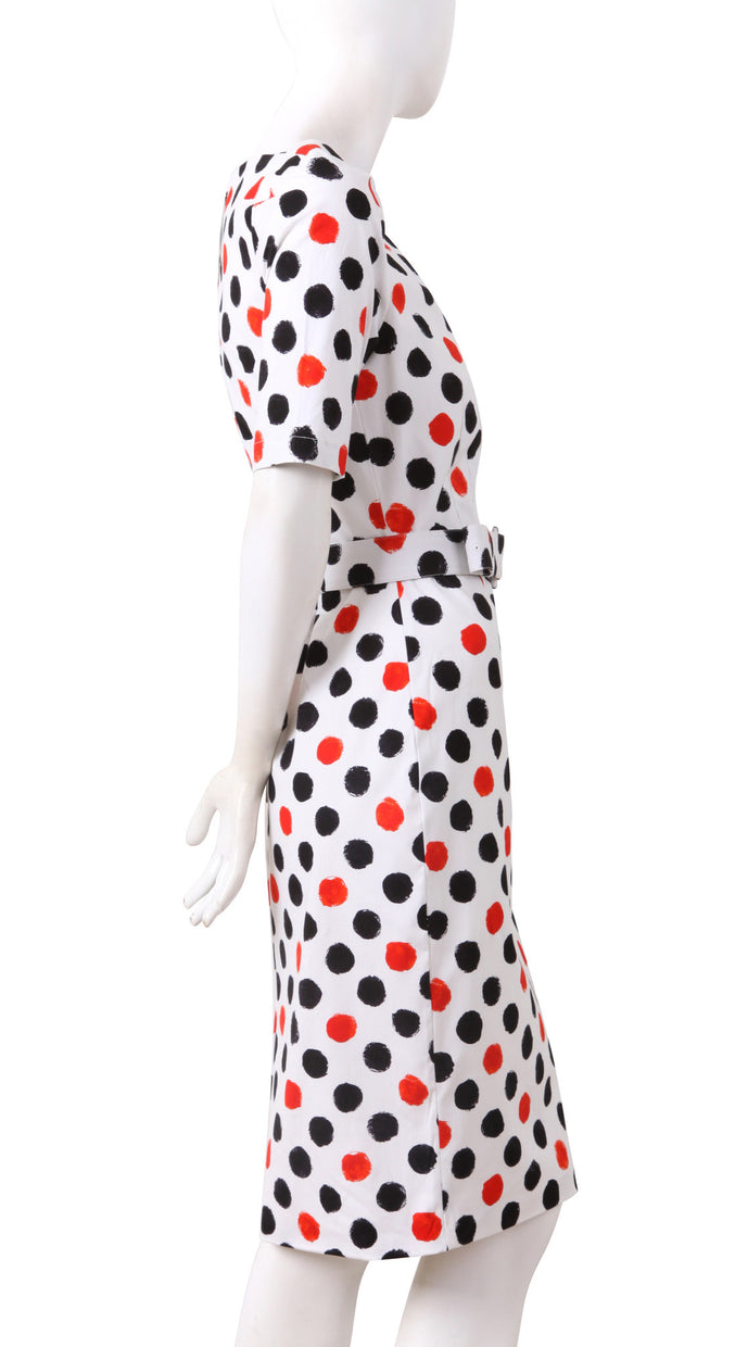 1/2 Sleeve | Capri Dots | White Black Indian Red | Right | Dress By Samantha Sung
