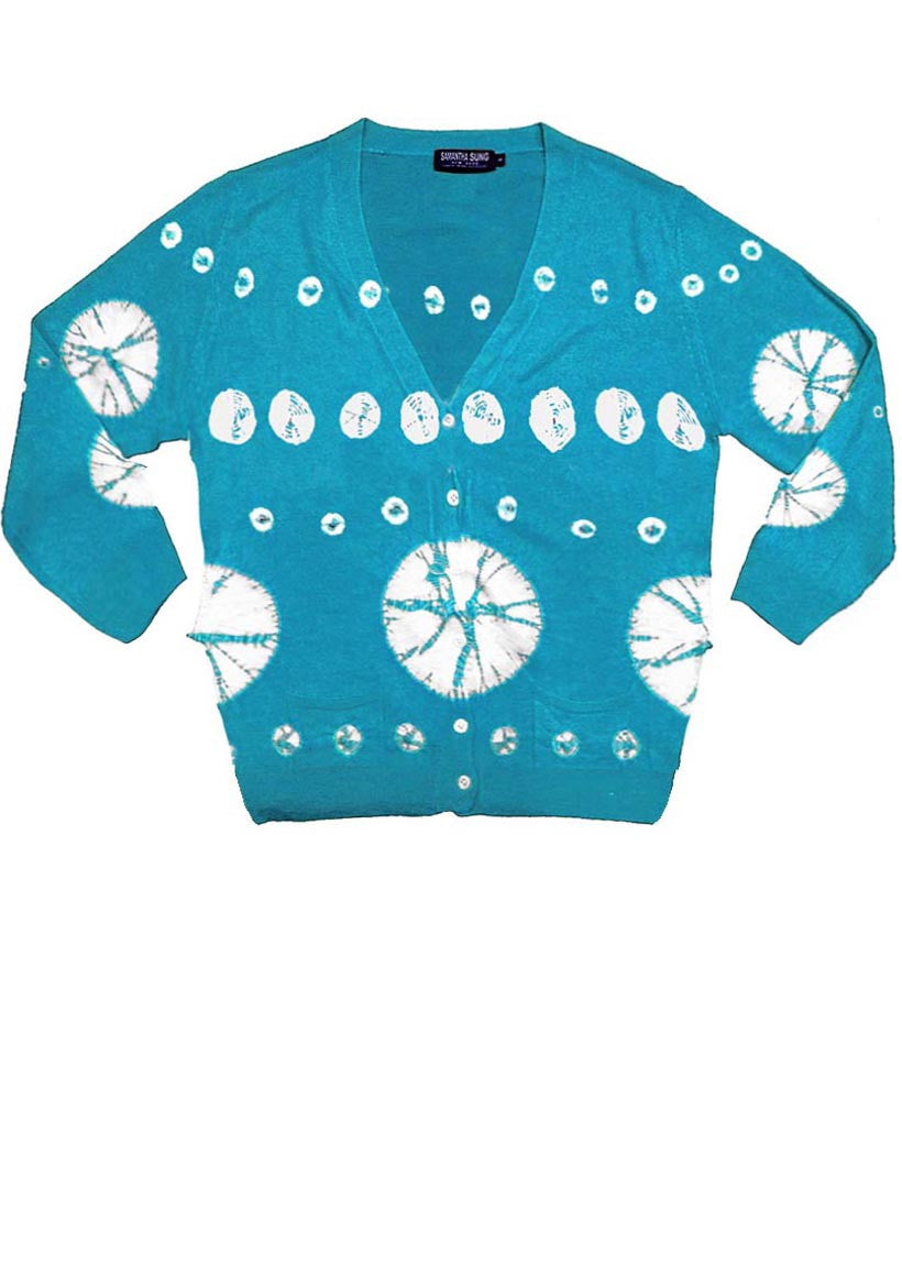 Short | Circle Shibori | Aqua | Front-1 | Cardigan by Samantha Sung