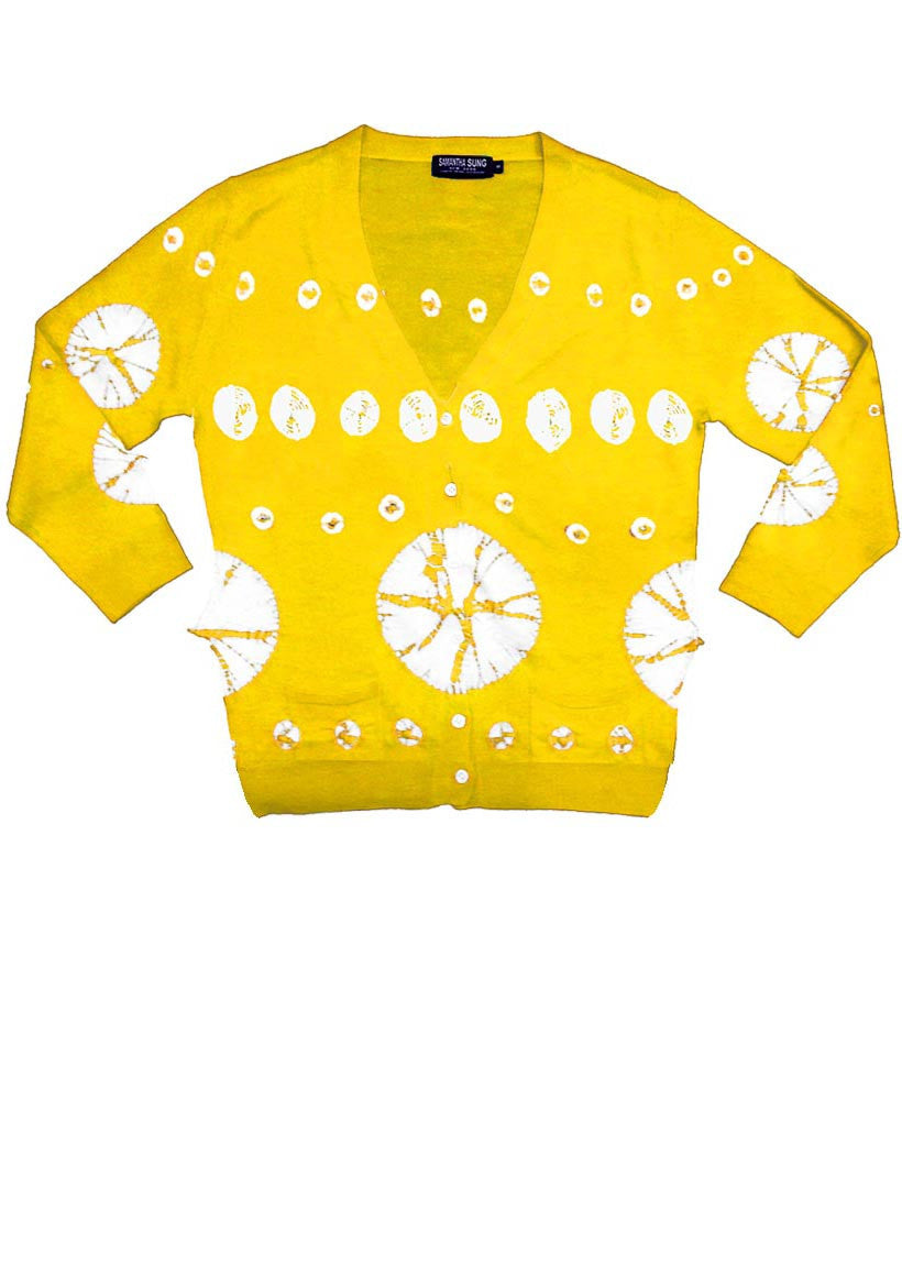 Short | Circle Shibori | Chrome Yellow | Front-1 | Cardigan by Samantha Sung