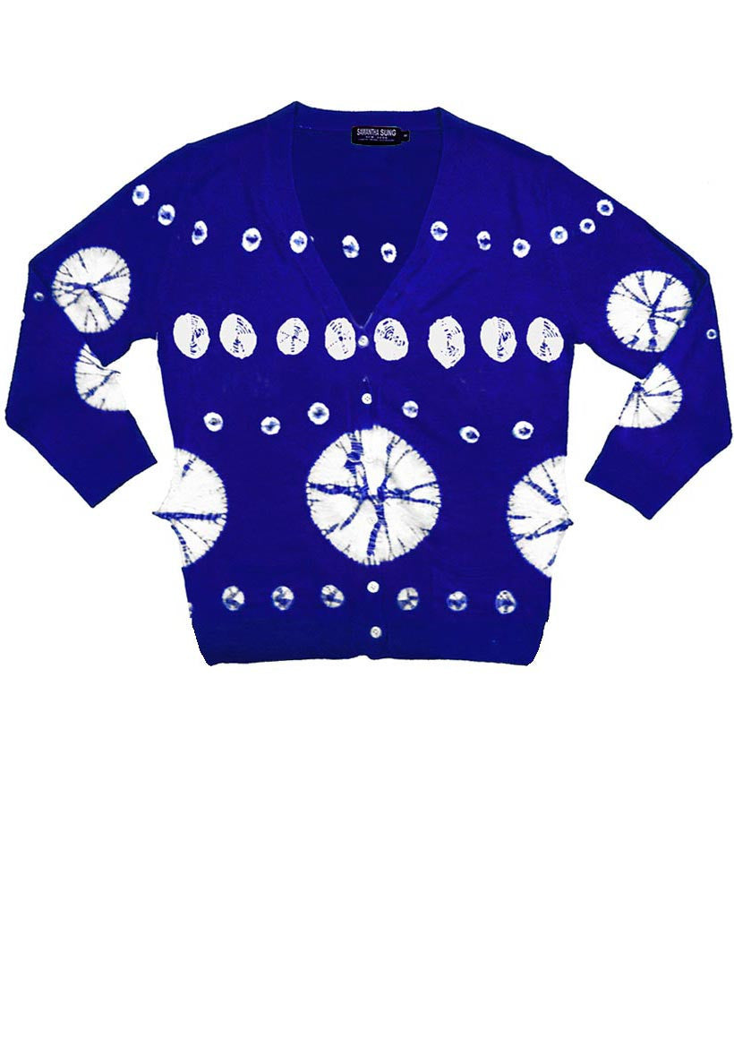 Short | Circle Shibori | Cobalt Blue | Front-1 | Cardigan by Samantha Sung