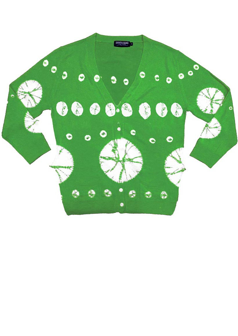 Short | Circle Shibori | Grass Green | Front-1 | Cardigan by Samantha Sung