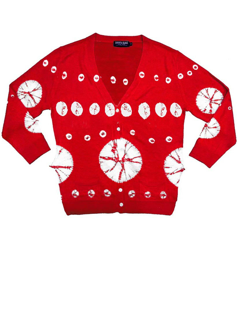 Short | Circle Shibori | Red | Front-1 | Cardigan by Samantha Sung