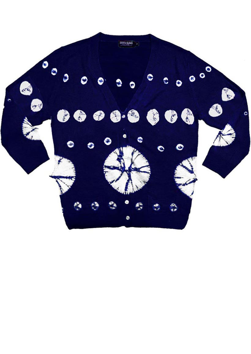 Short | Circle Shibori | Indigo | Front-1 | Cardigan by Samantha Sung