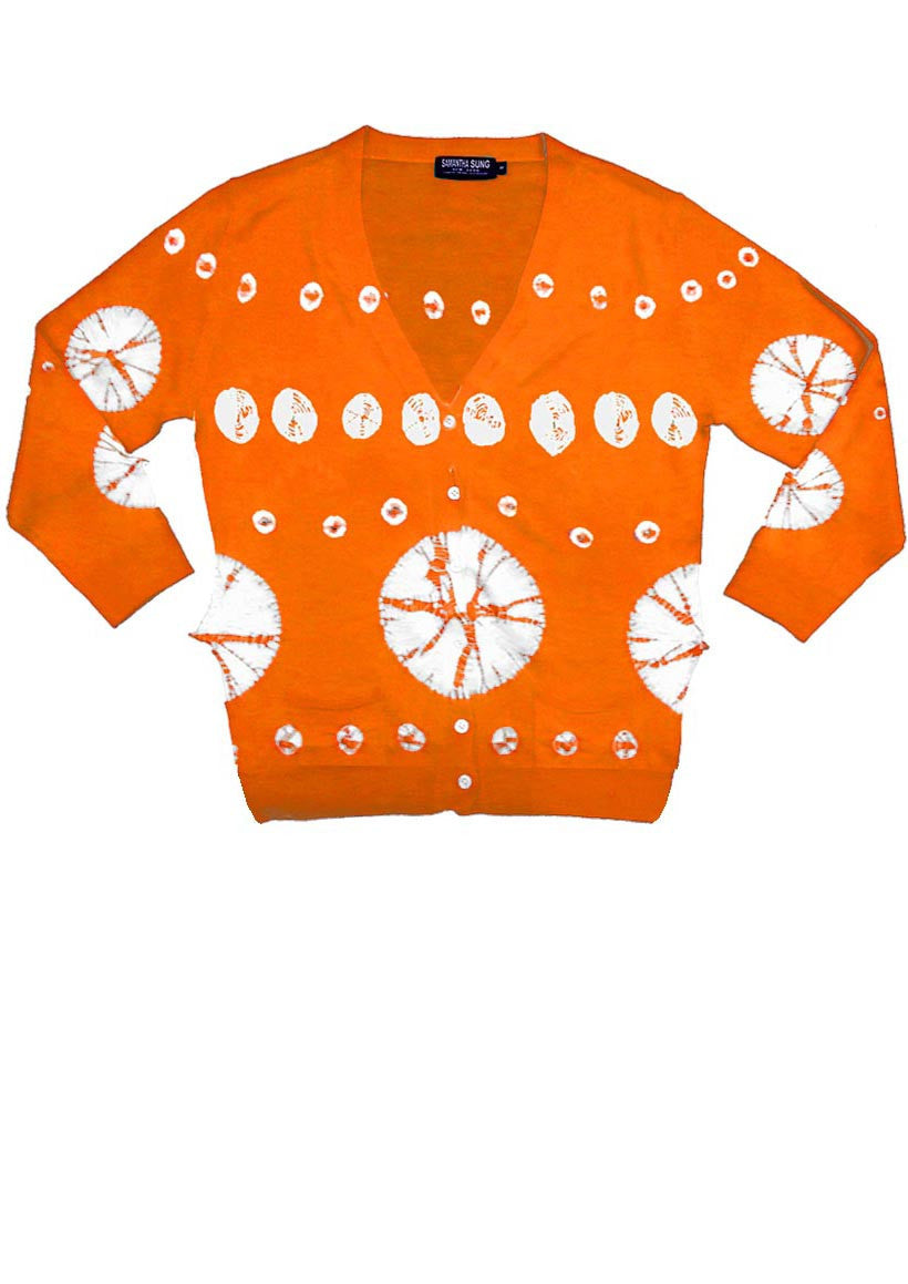 Short | Circle Shibori | Orange | Front-1 | Cardigan by Samantha Sung
