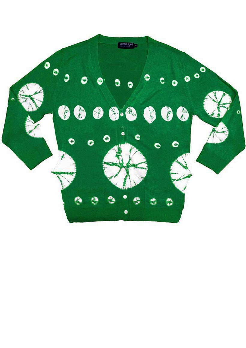 Short | Circle Shibori | Pine Green | Front-1 | Cardigan by Samantha Sung
