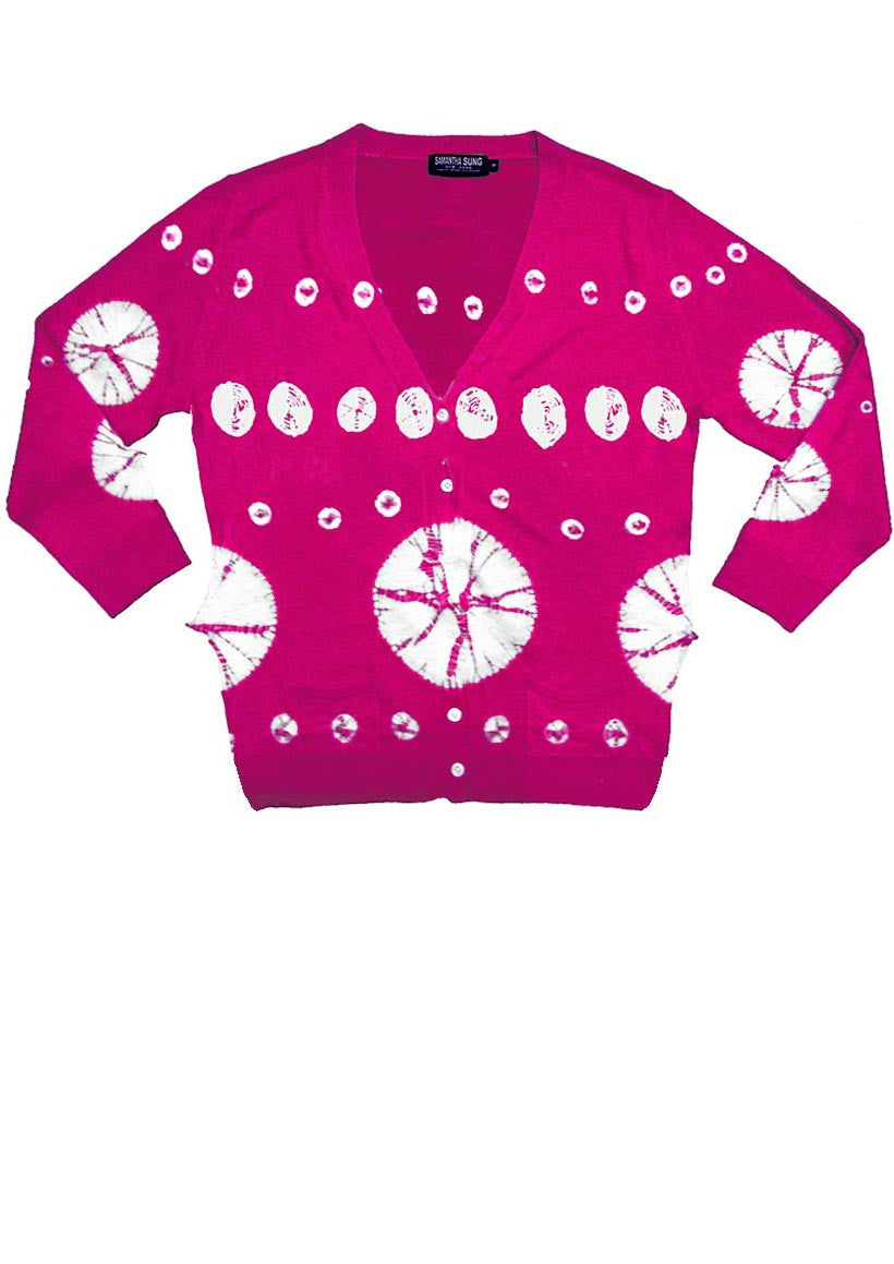 Short | Circle Shibori | Pink | Front-1 | Cardigan by Samantha Sung