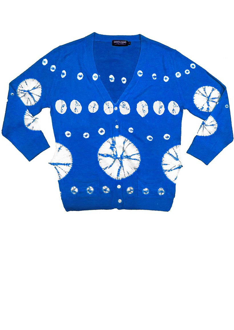 Short | Circle Shibori | Sea Blue | Front-1 | Cardigan by Samantha Sung