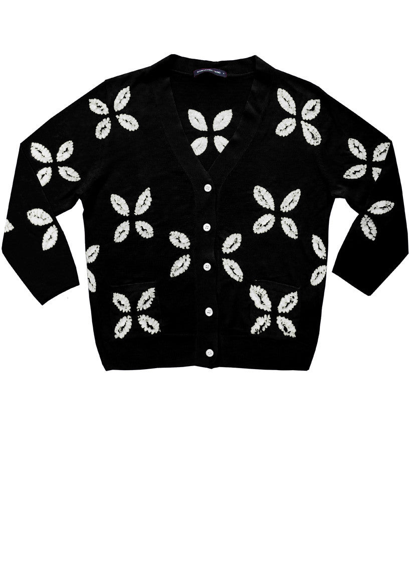 Short | Cross Lips | Black | Front-1 | Cardigan by Samantha Sung