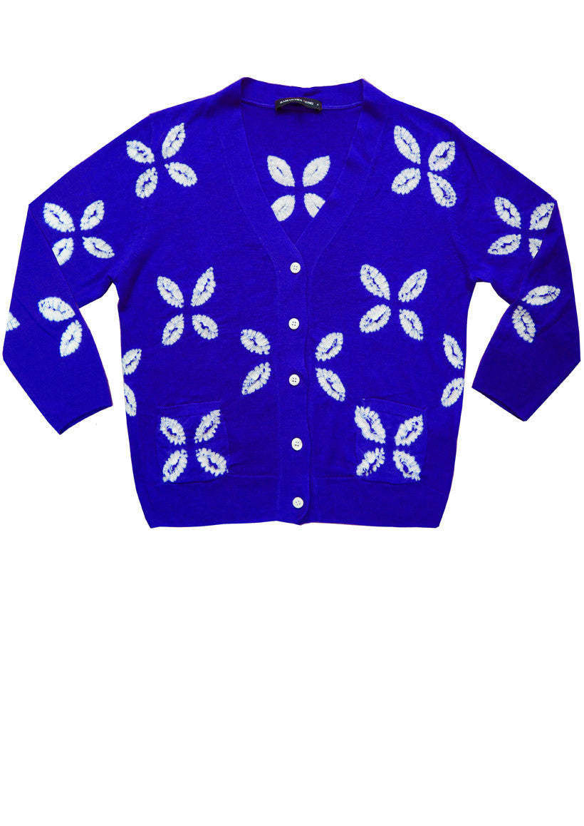 Short | Cross Lips | Cobalt Blue | Front-1 | Cardigan by Samantha Sung