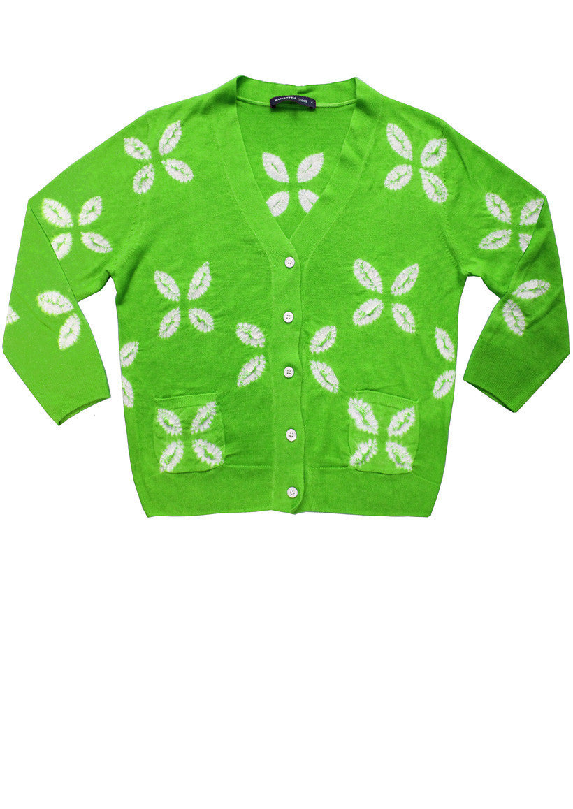 Short | Cross Lips | Grass Green | Front-1 | Cardigan by Samantha Sung