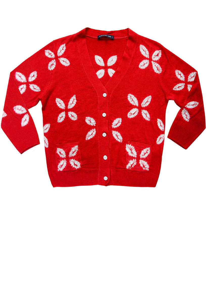 Short | Cross Lips | Indian Red | Front-1 | Cardigan by Samantha Sung