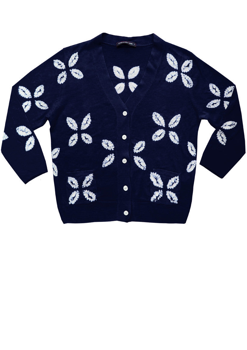 Short | Cross Lips | Indigo | Front-1 | Cardigan by Samantha Sung
