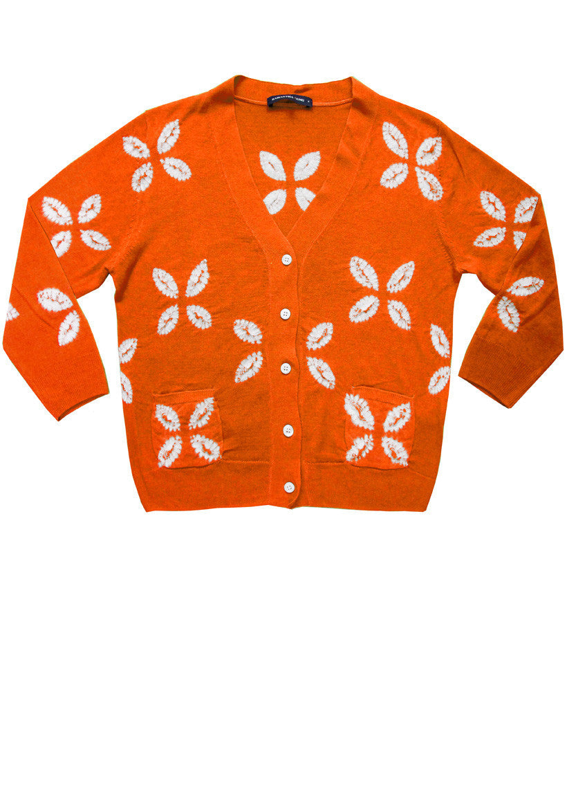 Short | Cross Lips | Orange | Front-1 | Cardigan by Samantha Sung