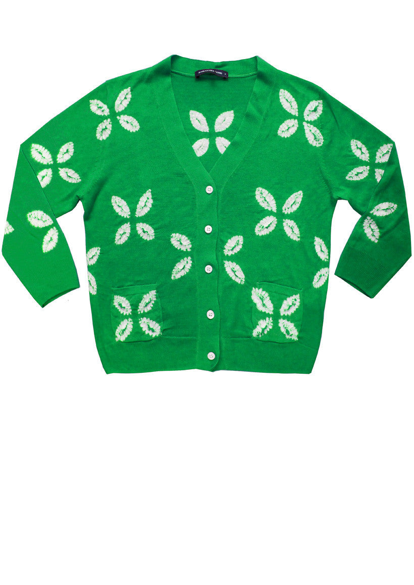 Short | Cross Lips | Pine Green | Front-1 | Cardigan by Samantha Sung