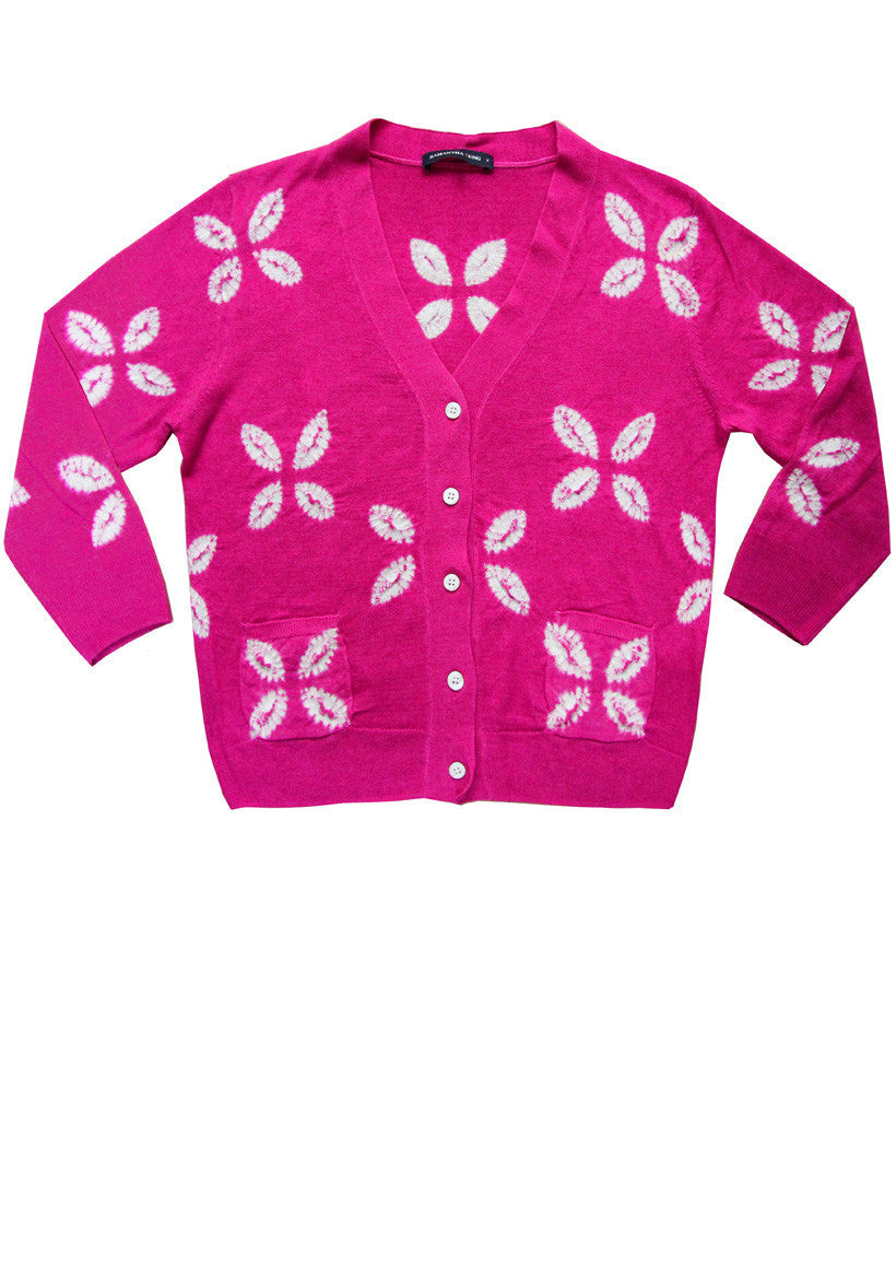 Short | Cross Lips | Pink | Front-1 | Cardigan by Samantha Sung