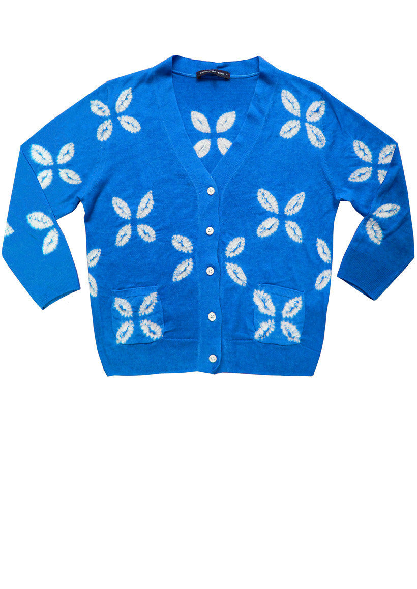 Short | Cross Lips | Sea Blue | Front-1 | Cardigan by Samantha Sung