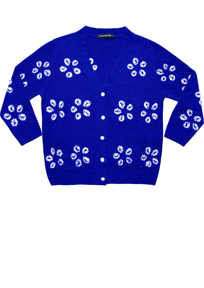 Short | Daisy Shibori | Cobalt Blue | Front-1 | Cardigan by Samantha Sung