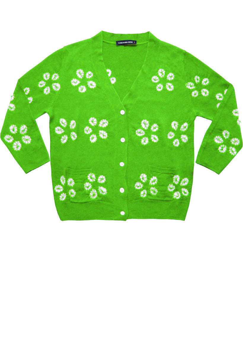 Short | Daisy Shibori | Grass Green | Front-1 | Cardigan by Samantha Sung