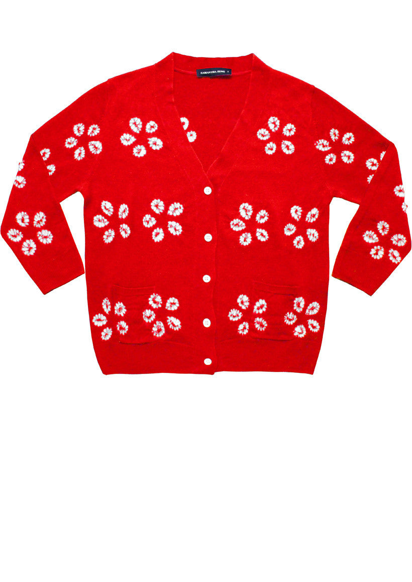 Short | Daisy Shibori | Indian Red | Front-1 | Cardigan by Samantha Sung