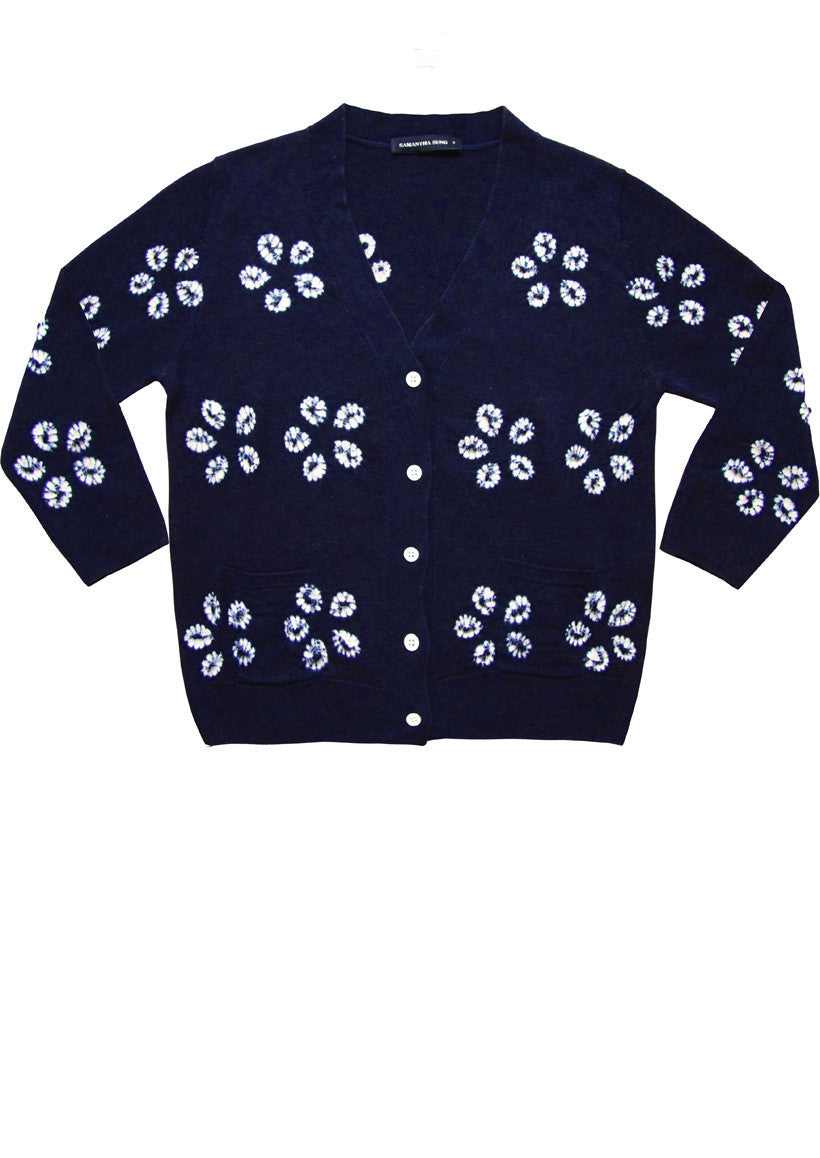 Short | Daisy Shibori | Indigo | Front-1 | Cardigan by Samantha Sung