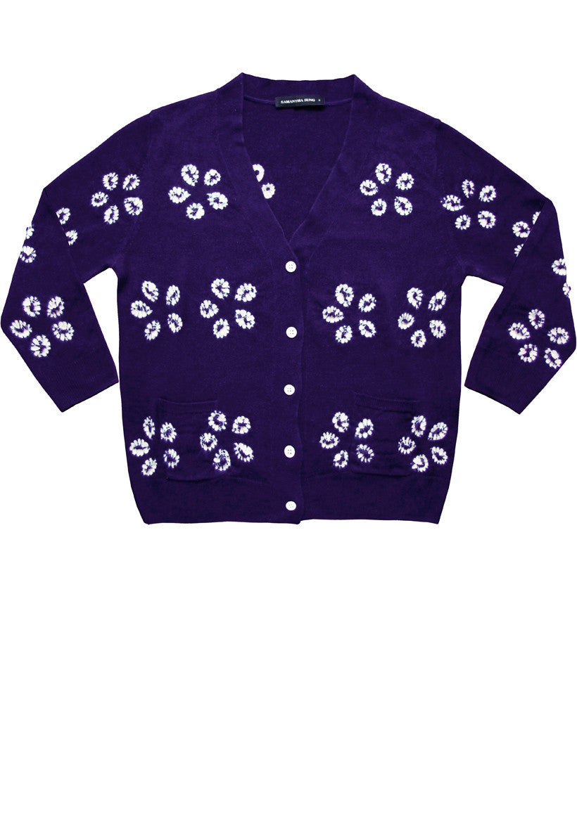 Short | Daisy Shibori | Eggplant | Front-1 | Cardigan by Samantha Sung