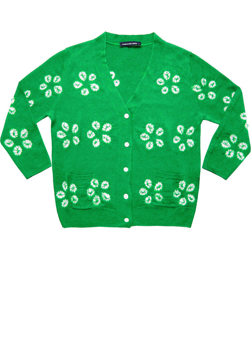 Short | Daisy Shibori | Pine Green | Front-1 | Cardigan by Samantha Sung