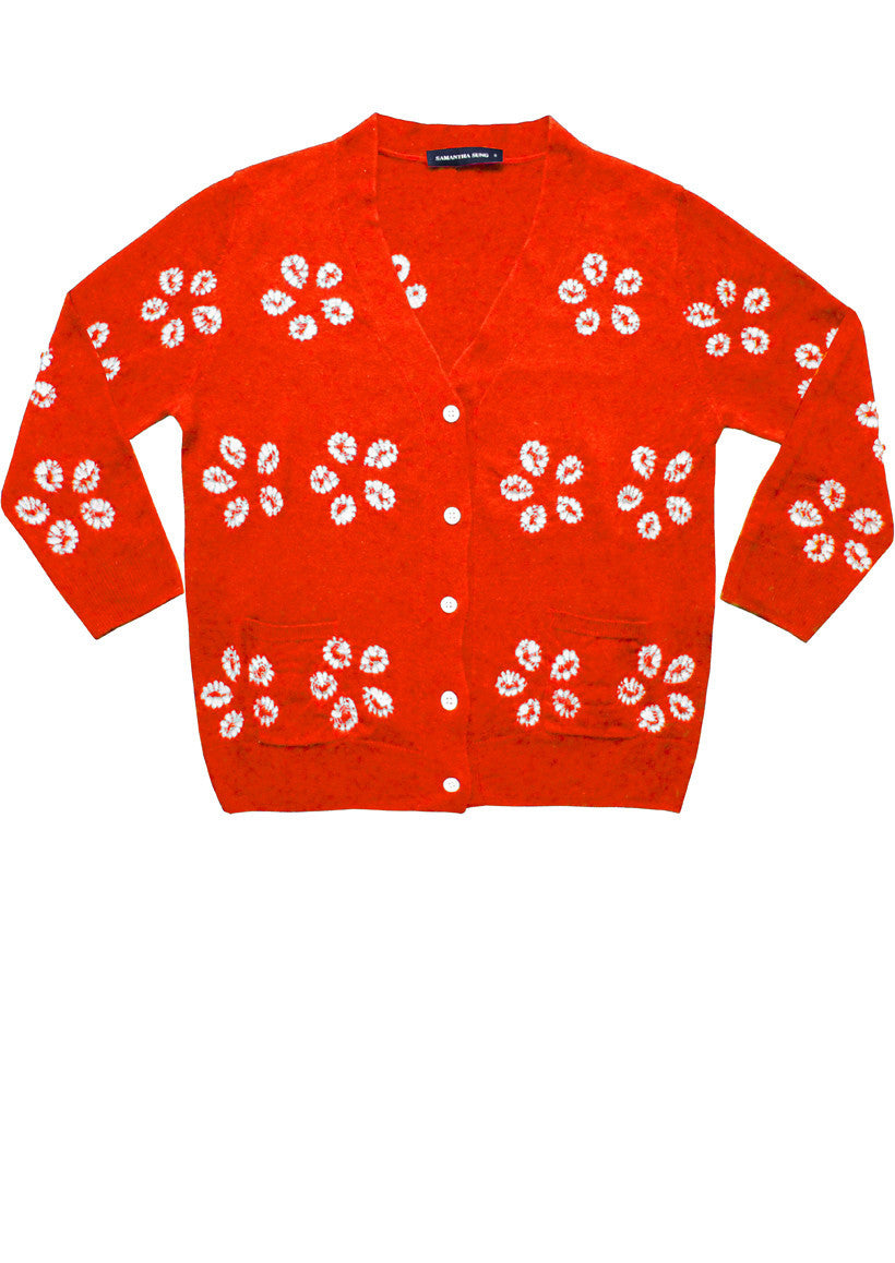 Short | Daisy Shibori | Scarlet Red | Front-1 | Cardigan by Samantha Sung