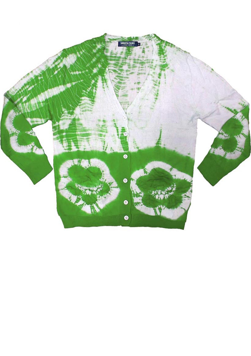 Short | Double Flower Shibori Border | Grass Green | Front-1 | Cardigan by Samantha Sung