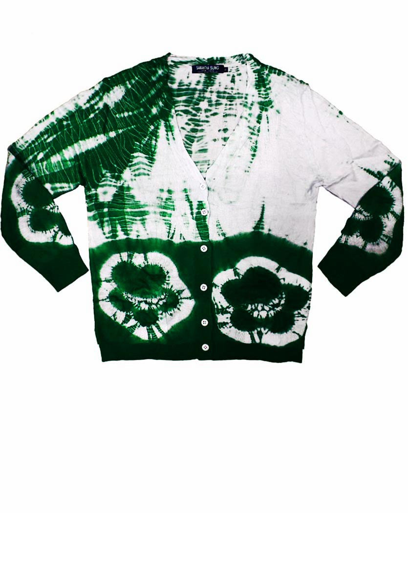 Short | Circle Shibori | Jade | Front-1 | Cardigan by Samantha Sung