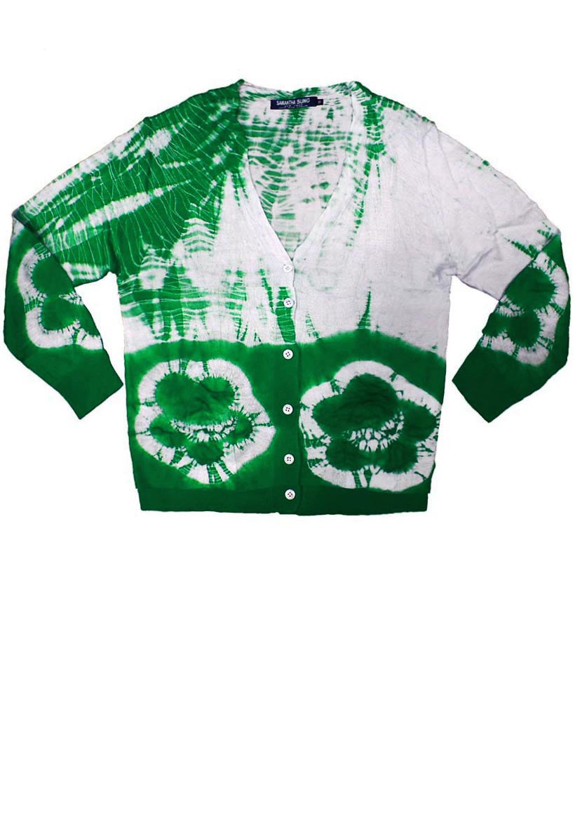 Short | Circle Shibori | Pine Green | Front-1 | Cardigan by Samantha Sung