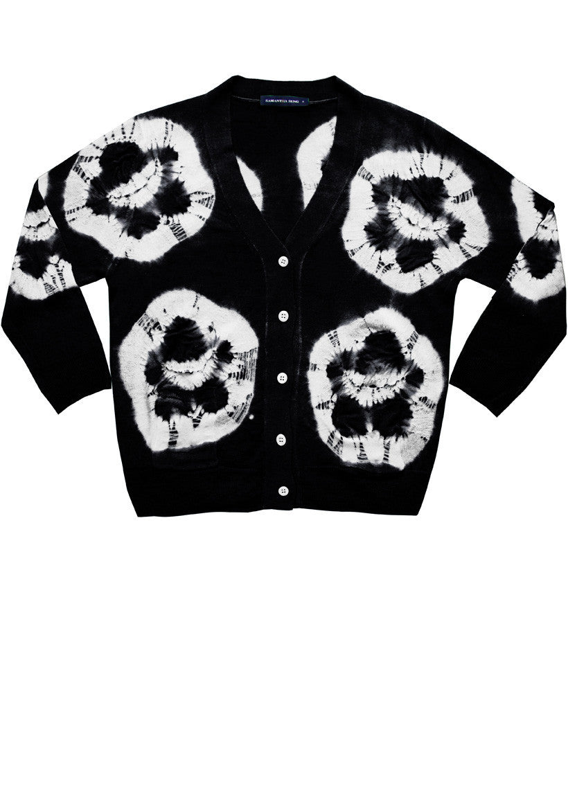 Short | Double Flower Shibori | Black | Front-1 | Cardigan by Samantha Sung